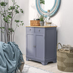 Kitchen Storage Cabinet, Sideboard Floor Cupboard with Solid Wood Top, Adjustable Shelf, and 2 Drawers, Gray