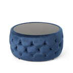 Velvet Ottoman with Cushioned Top, Sturdy Frame, and Space-Saving Design, 30" L x 30" W x 14.5" H, Dark Blue