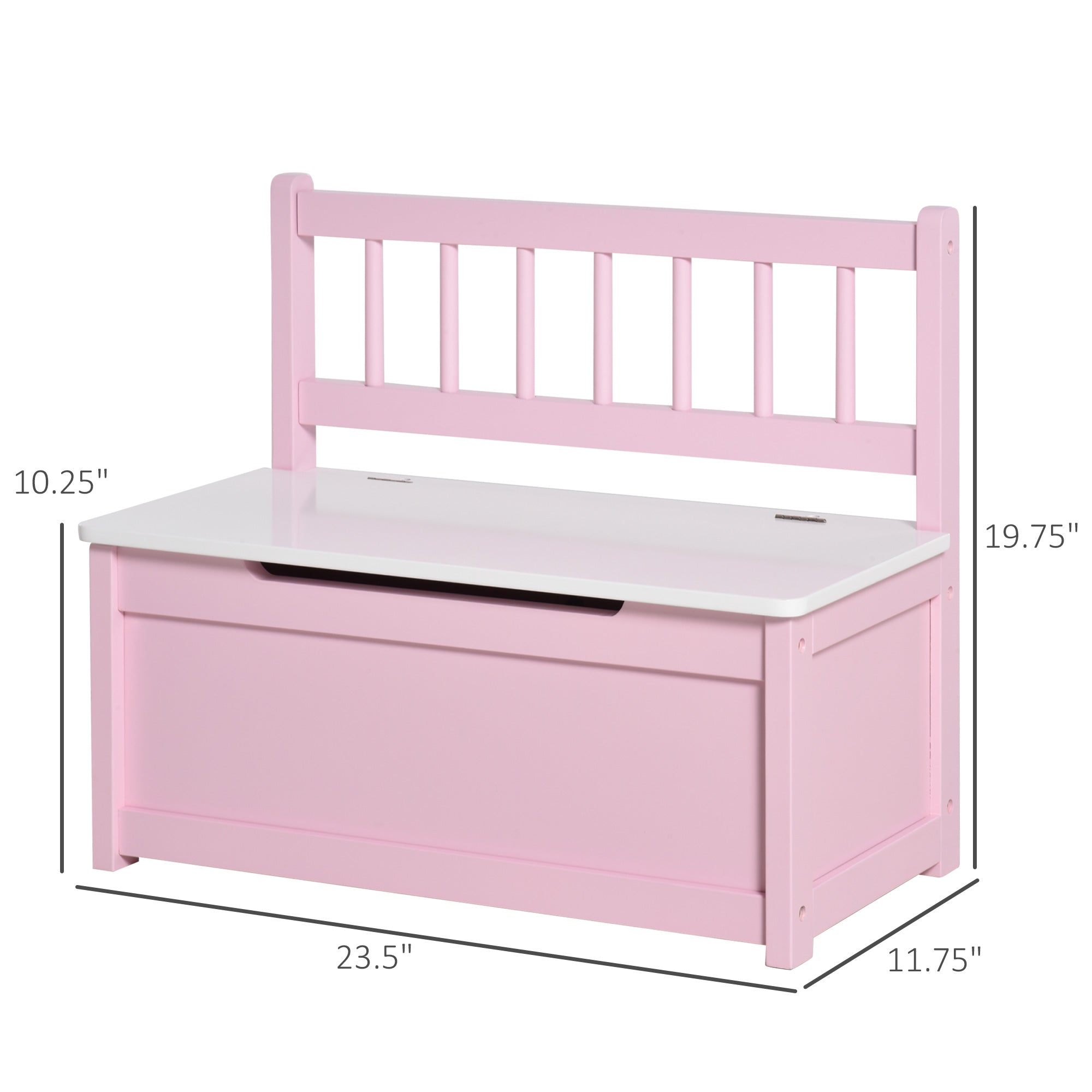 Toy Box Chest, Kids Storage Bench with Large 27 L Interior, Toy Organizer with Top Lid, and Backrest, Kids Bedroom Furniture for Nursery Room, Playroom, Bedroom, 24" x 12" x 20", Pink