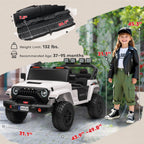 Ride on Truck Car with 2-Seater, 24V Electric Car with 4 Motors, Remote Control, Spring Suspension for 3-8 Years, White