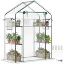 Outdoor Walk-in Mini Greenhouse with Mesh Door & Windows, Small Portable Garden Green House with 3 Tiers 6 Shelves, Trellis, & Plant Labels