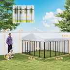 9.8' x 9.8' x 6' Outdoor Dog Kennel, Dog Kennel Outside Run with 360° Rotating Bowls, Waterproof & UV Resistant Cover