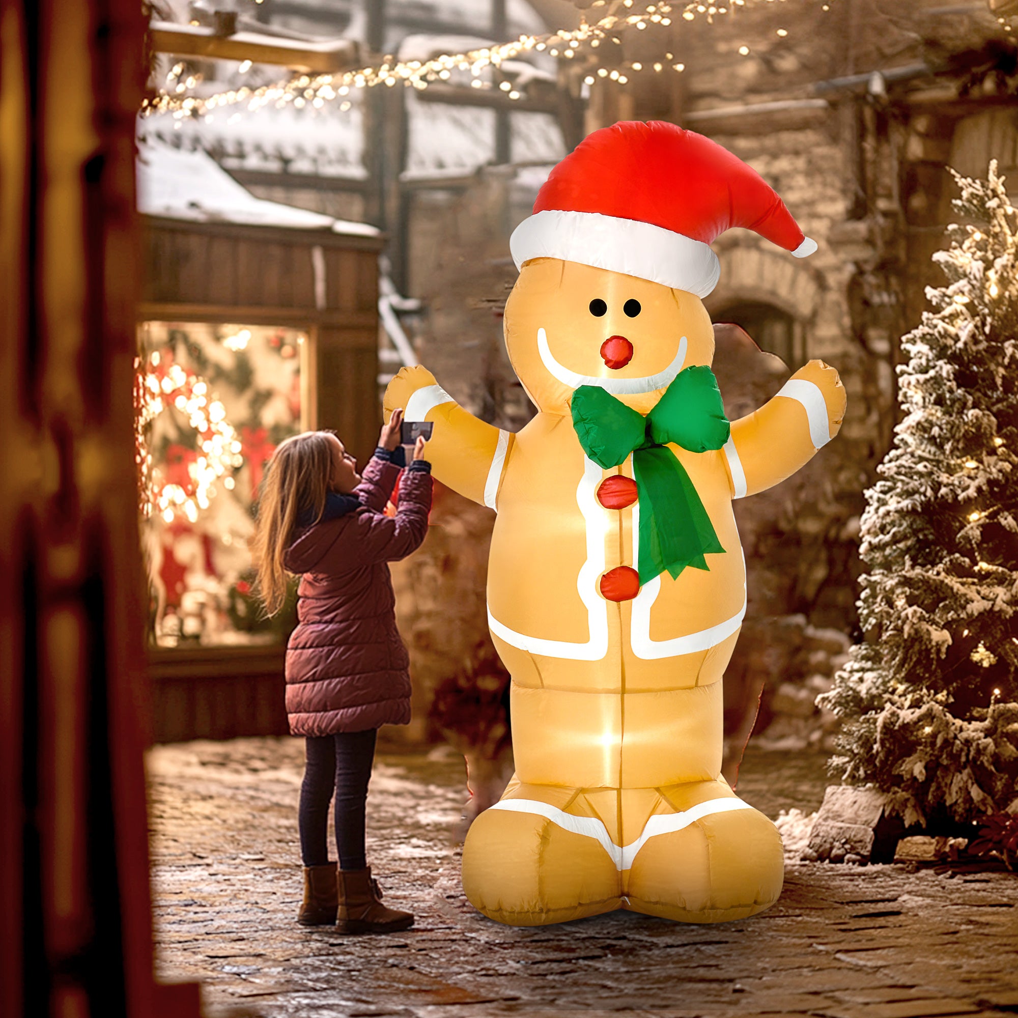 6ft Christmas Inflatable Gingerbread Man, Outdoor Blow-Up Yard Decoration with LED Lights Display