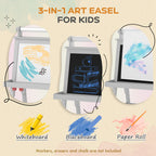 Double Sided Easel for Kids, Standing Toddler Easel with Paper Roll, Magnetic Whiteboard, Chalkboard & Storage, Gray