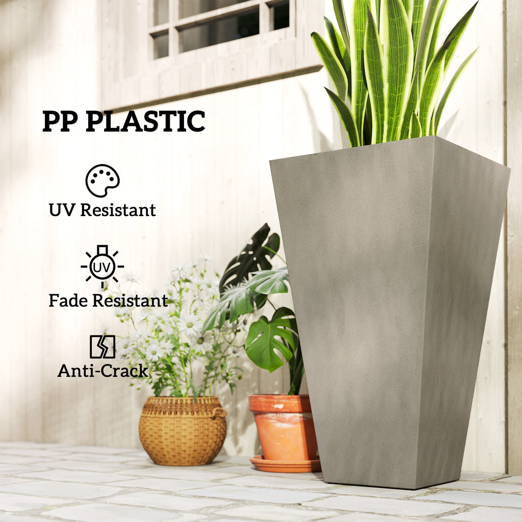 Tall Planters for Outdoor Plants Set of 3, 28 In Taper Planters with Drainage Holes, Indoor Grande Plant Pots, Front Porch Decor, Grey