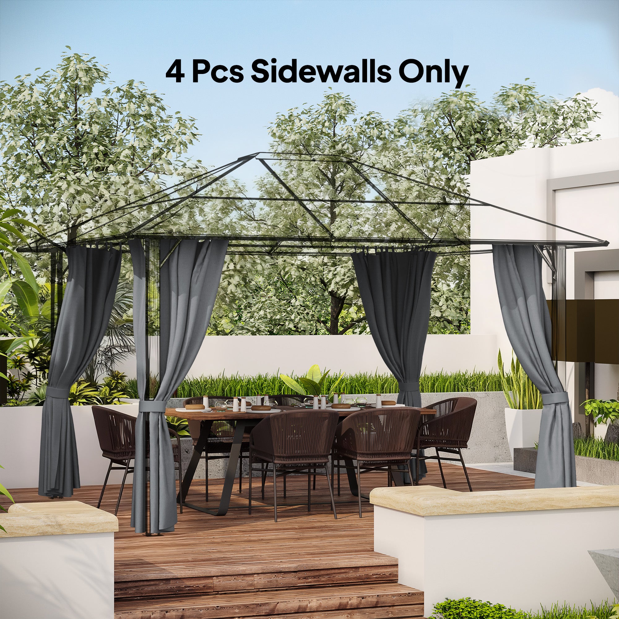 9.84' x 11.8' Gazebo Sidewall Set with Hooks/C-Rings, Gray