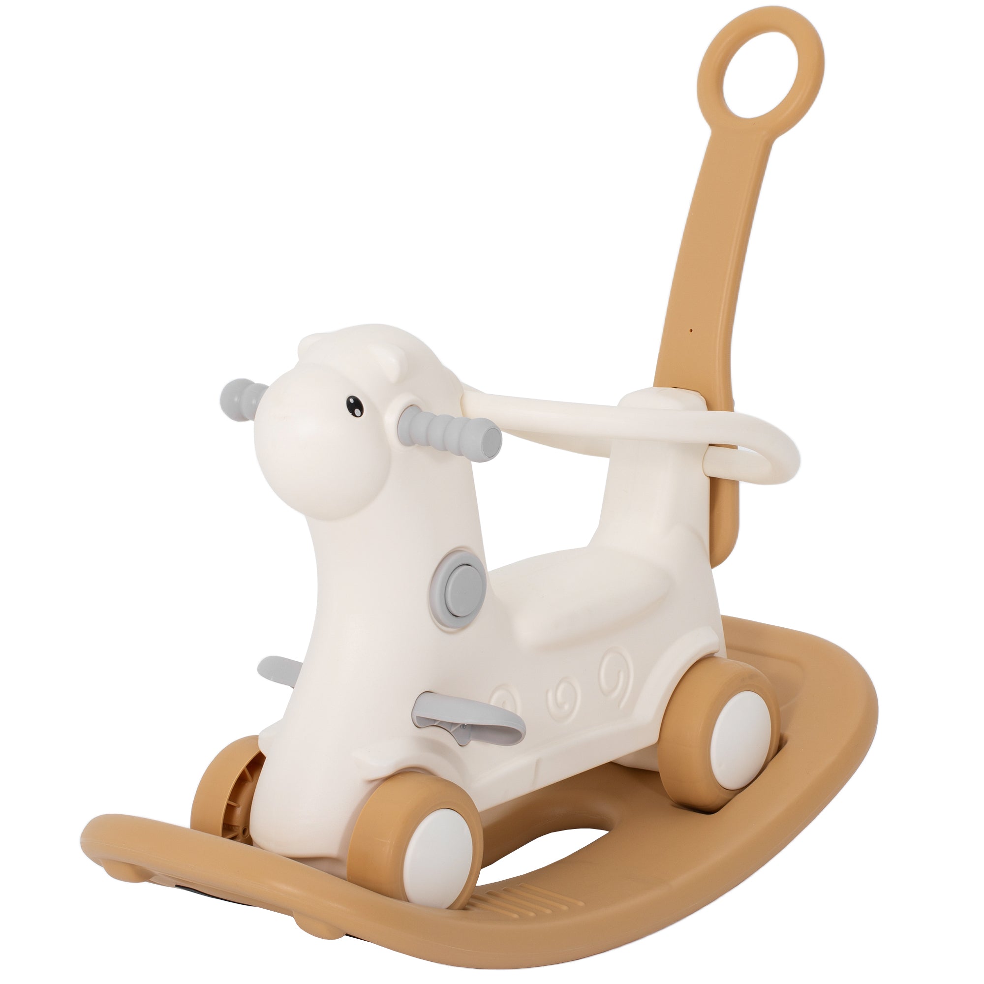 Rocking Horse for Toddlers 1-3 Years, 4-in-1 Baby Rocking Horse with Detachable Balance Board and Push Handle, Brown