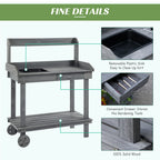 36'' Wooden Potting Bench Work Table with 2 Removable Wheels, Sink, Drawer & Large Storage Spaces, Gray