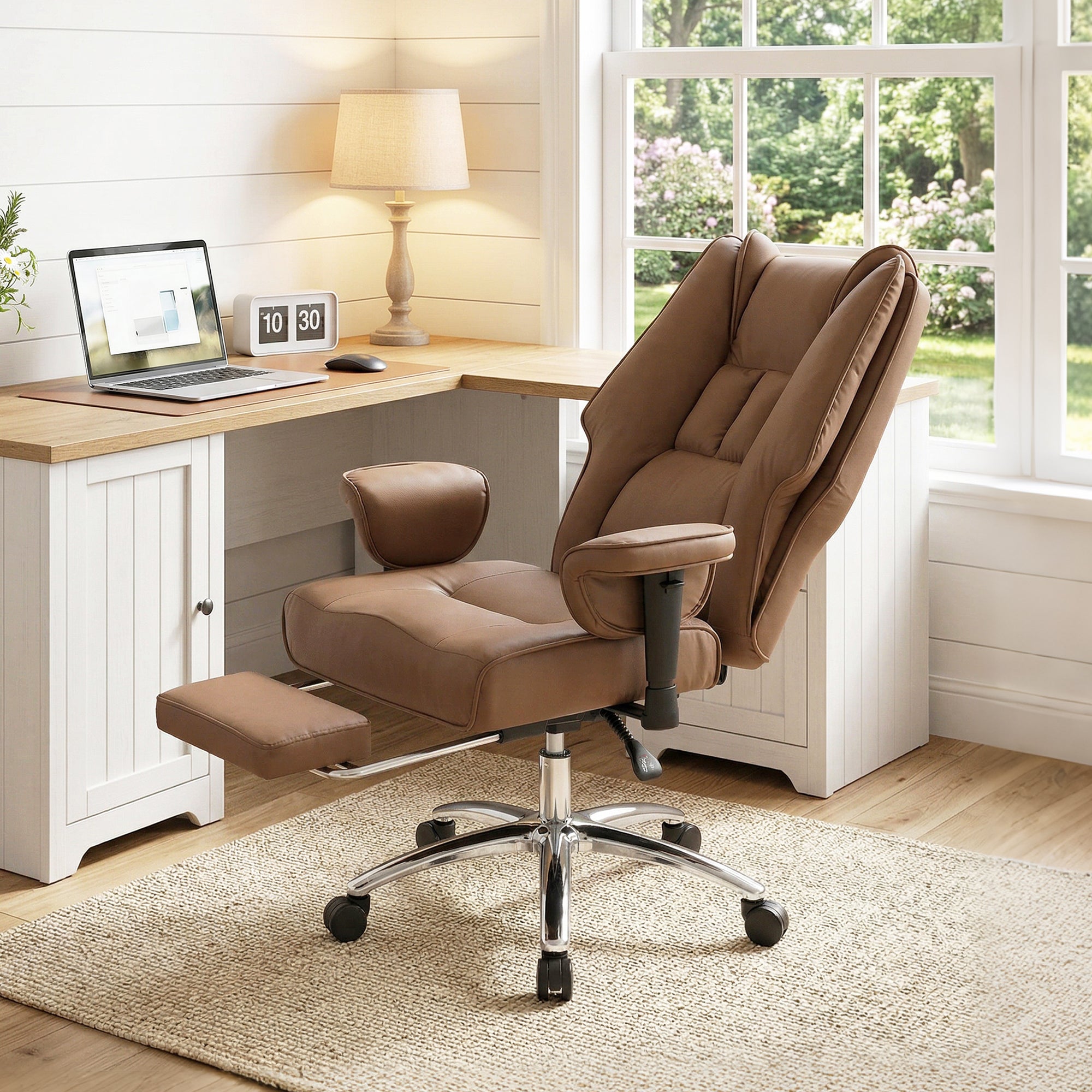 Ergonomic Office Chair, High Back Reclining Desk Chair with Adjustable Armrests, Pet Friendly Faux Leather, Brown