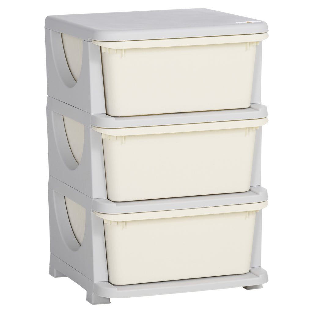 3 Drawers Kids Storage Unit, 3 Tier Stackable Toy Organizers and Storage Chest for Bedroom, Nursery, Playroom, Living Room, Boys, Girls, Toddlers, Cream White