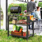 3-Tier Outdoor Grill Cart with Storage Racks, Side Handle, Movable Pizza Oven Table on Wheels