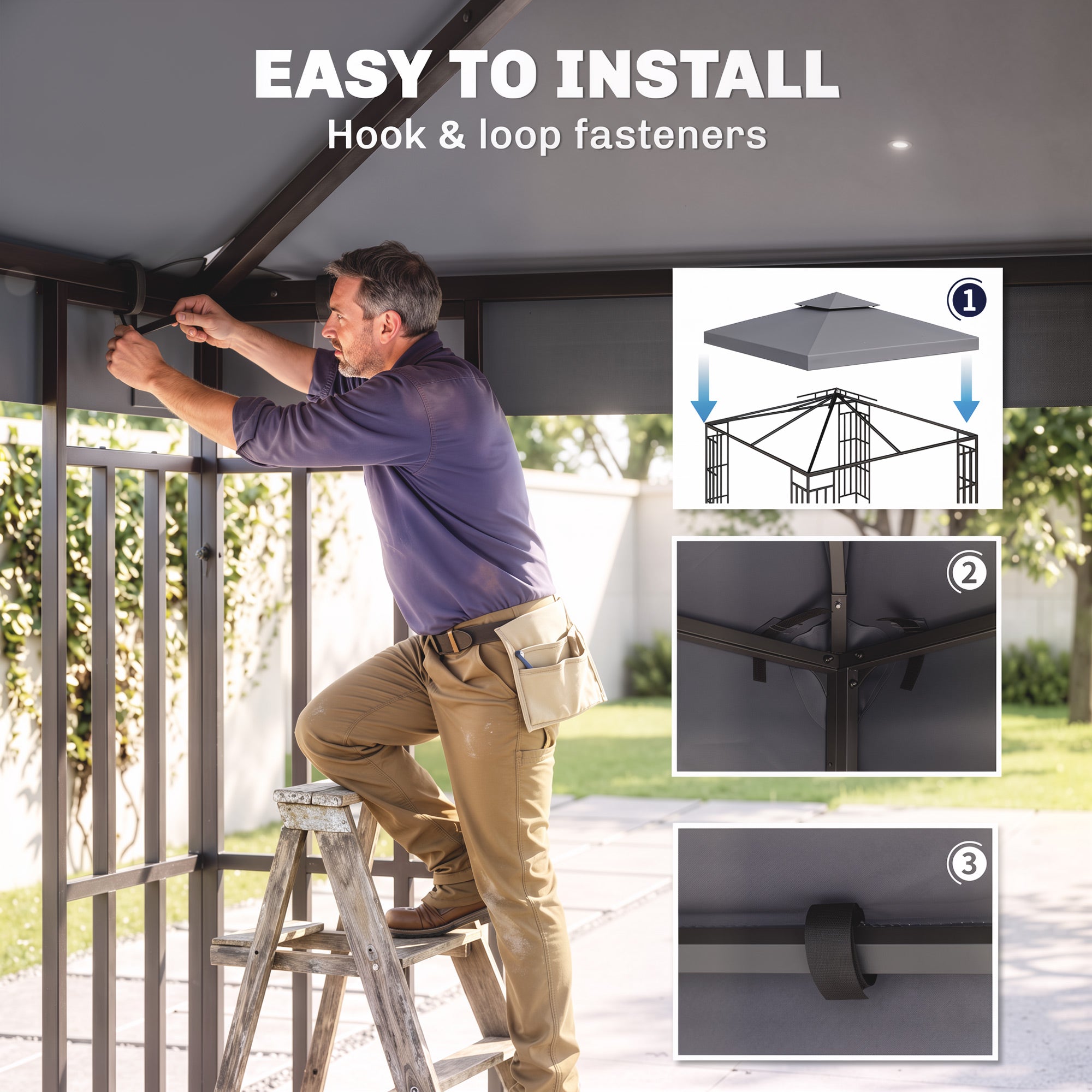 Gazebo Replacement Canopy for Model 01 -0153, 2-Tier Top Cover for 9.8' x 9.8' Gazebo, Charcoal (TOP ONLY)