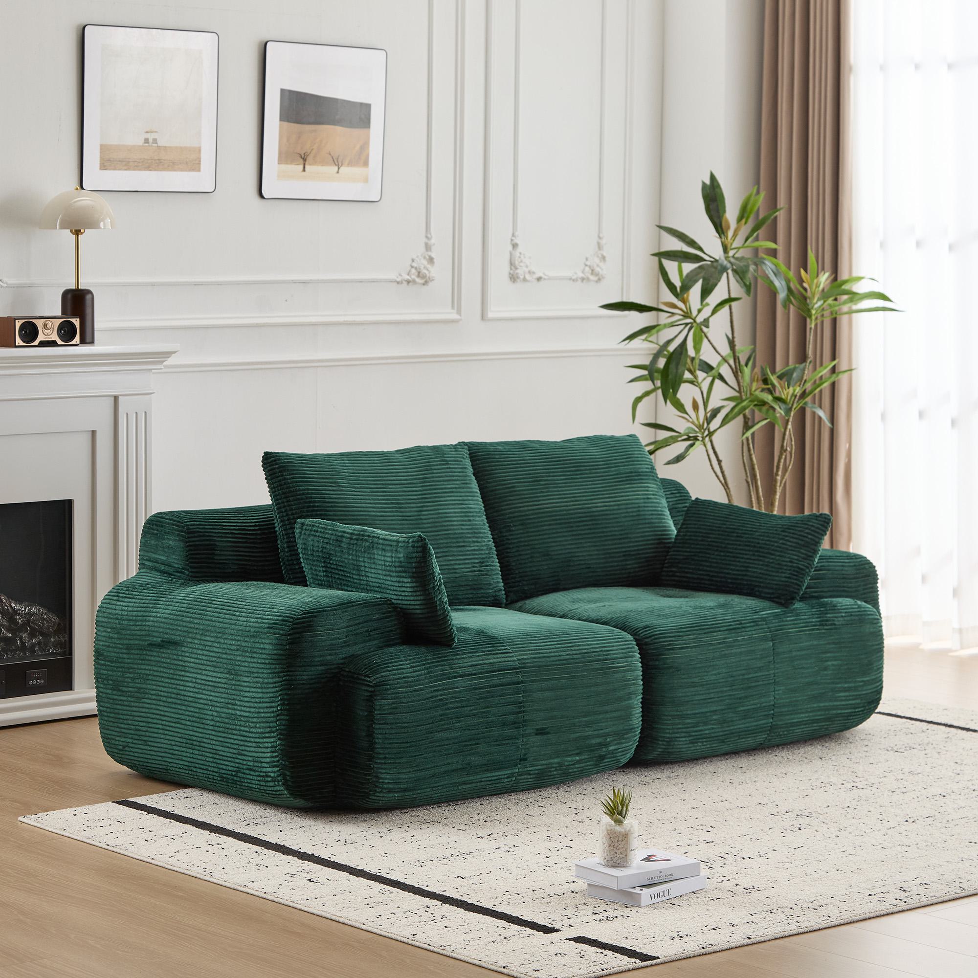 Compressed Sofa 2-Seater Modern Memory Foam Sofa with Pet-Friendly Corduroy Fabric, Two Seater Couch Sectional for Living Room, 84" L x 41" W x 28.5" H, Green