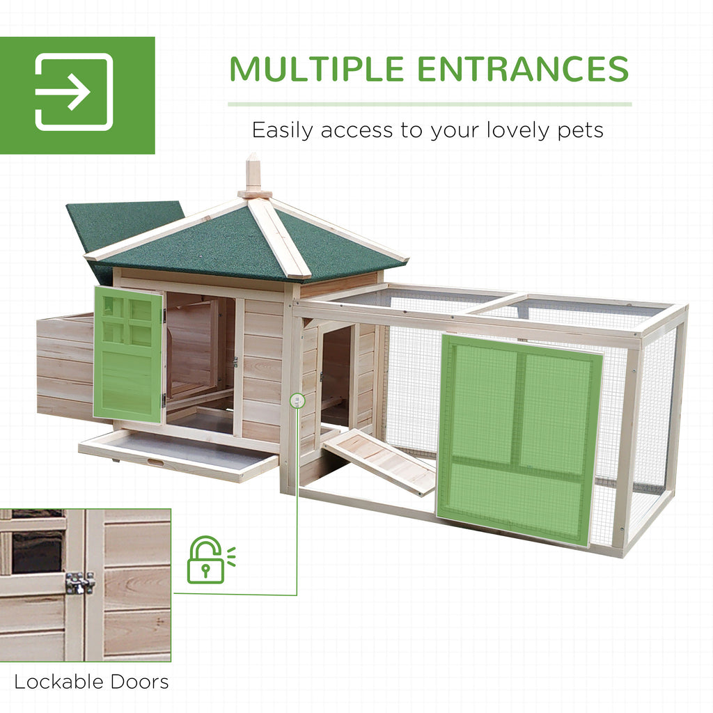 77" Wooden Chicken Coop with Nesting Box, Cute Outdoor Hen House with Removable Tray, Ramp Run, for Garden Backyard, Natural