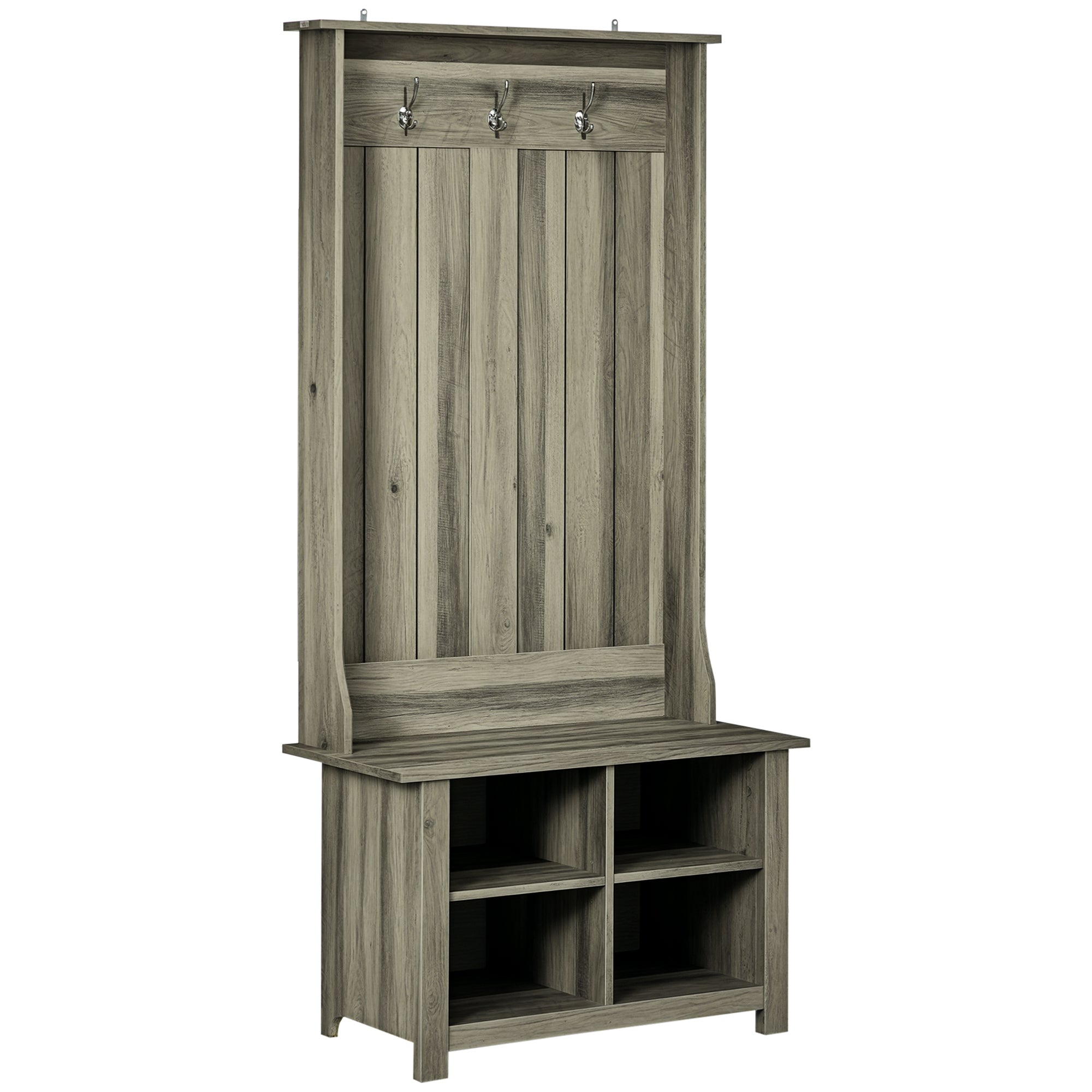Hall Tree with Shoe Storage Bench Entryway Bench for Living Room, Grey