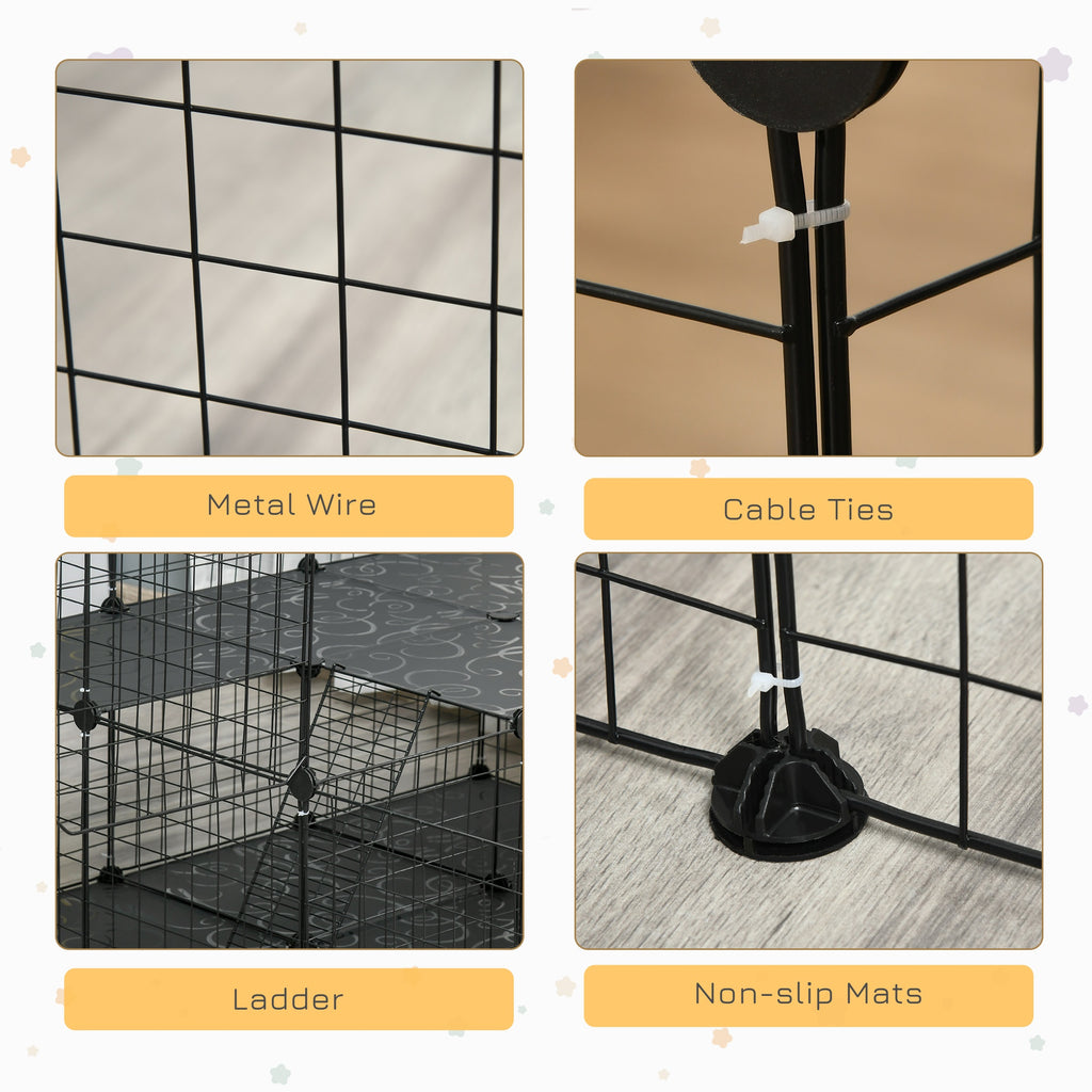Pet Playpen with Door, Metal Mesh Cage with Mallet, Black