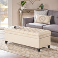 Storage Ottoman with Birch Legs, Hand-Tufted Fabric, 50" L x 20.5" W x 18.25" H, Spot Clean, Beige