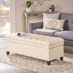 Storage Ottoman with Birch Legs, Hand-Tufted Fabric, 50" L x 20.5" W x 18.25" H, Spot Clean, Beige