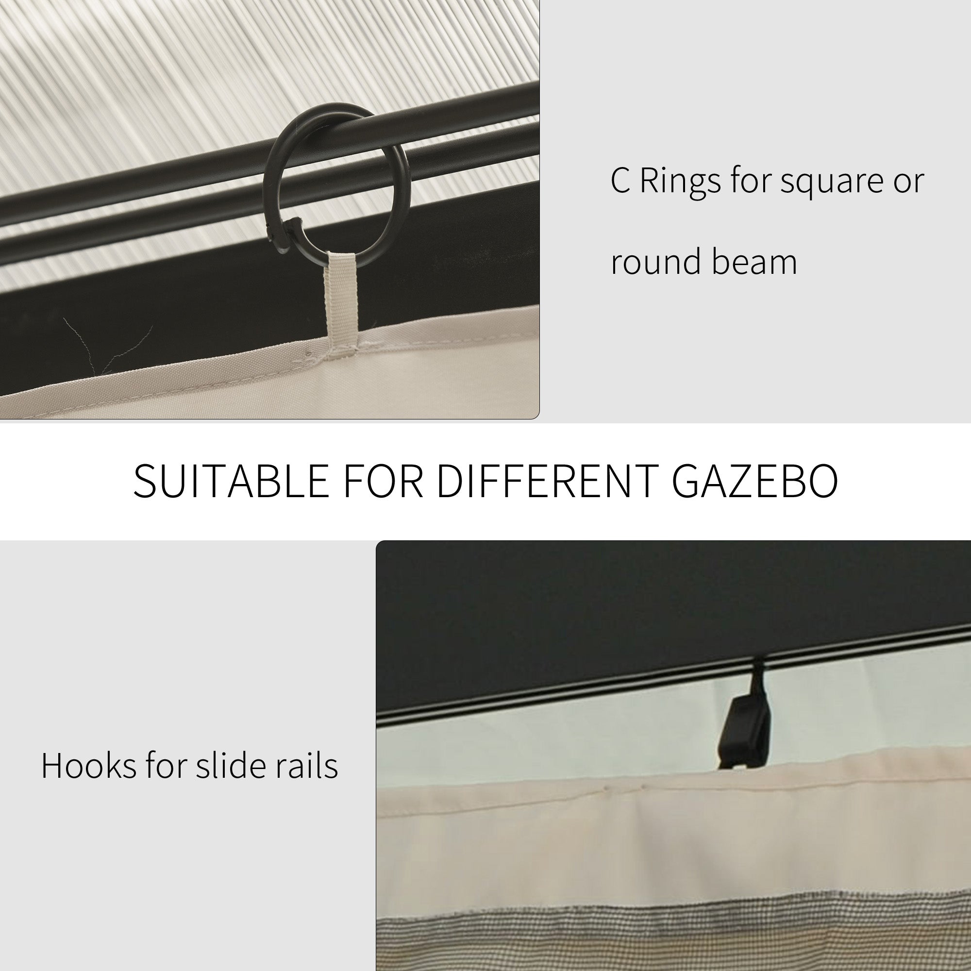9.84' x 9.84' Gazebo Sidewall Set with Hooks/C-Rings, Beige