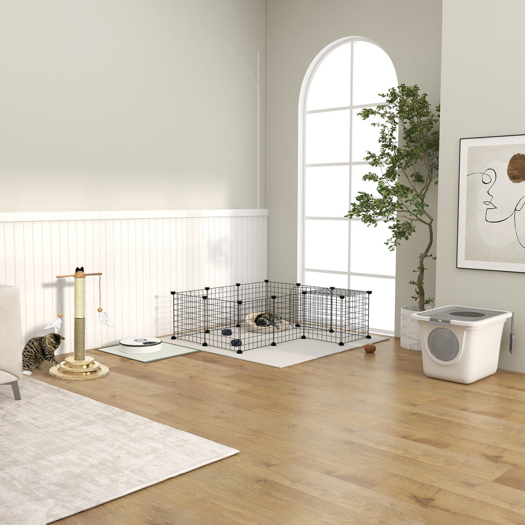 Covered Cat Litter Box, Easy Cleaning Kitty Litter Box with Front Entrance, Top Exit, Scoop, for Odor Control, White