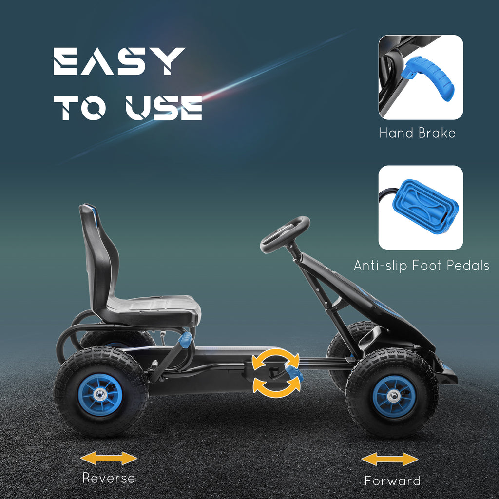 Kids Pedal Go Kart Ride-on Toy with Ergonomic Comfort, Pedal Car with Tough, Wear-Resistant Tread, Go Cart Kids Car for Boys & Girls with Suspension System, Safety Hand Brake, Ages 5-12, Blue
