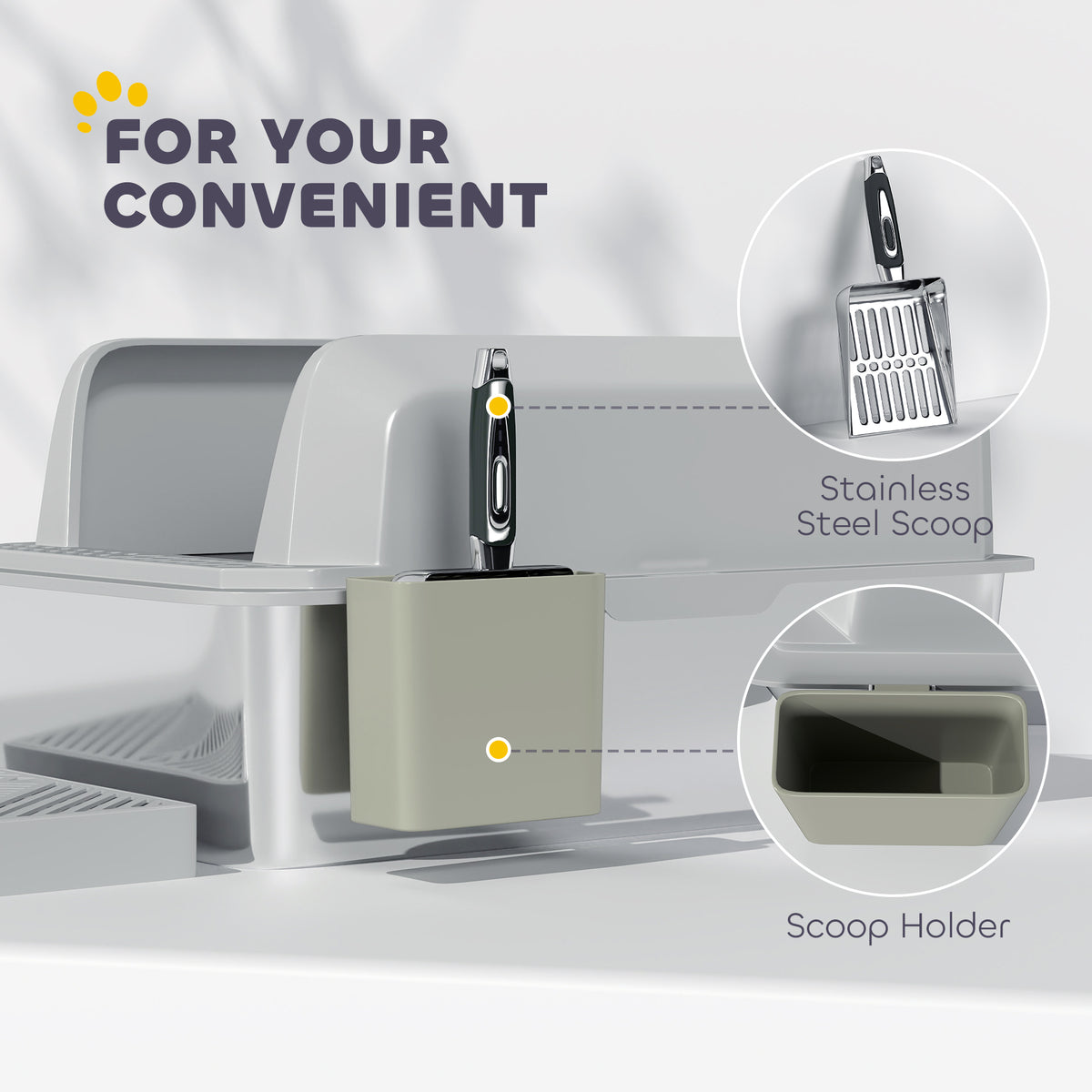 2 Pack Stainless Steel Litter Box with Metal Scoop & Scoop Holder, High Sided, Anti-Urine Leakage, Non-Sticky