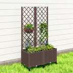 Planter Box with Trellis, Self Watering Raised Garden Bed with Lockable Wheels and Drainage Holes, Brown
