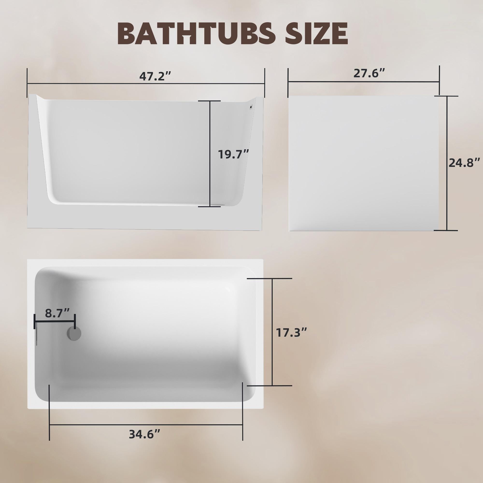 47" Acrylic Freestanding Bathtub with Built-In Seat, Ergonomic Sloping Backrest, Soaking Tub for Bathroom, 47" L x 27.5" W x 25" H, Gloss White
