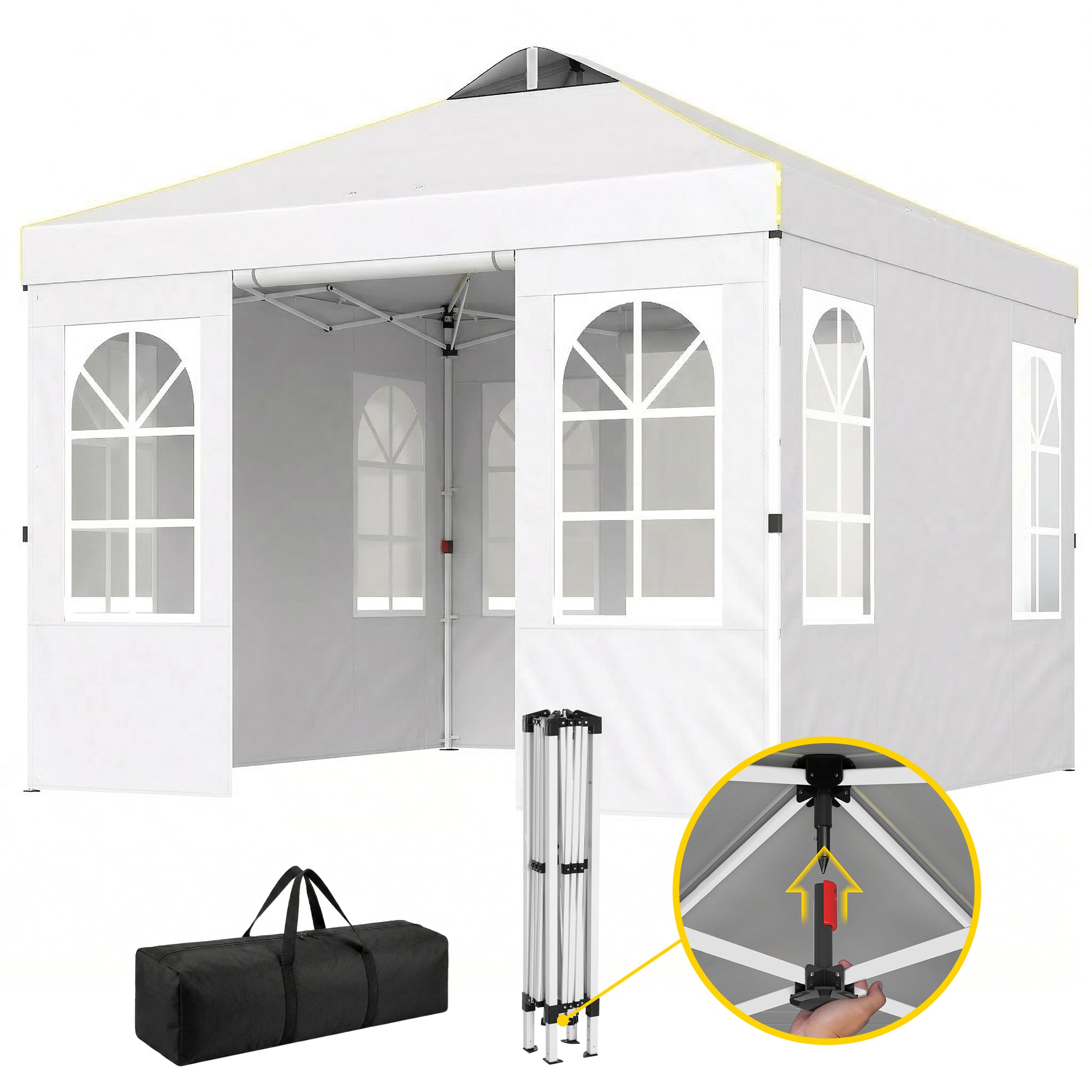 9.6 x 9.6 ft Pop Up Canopy Tent with Sidewalls, One Push Setup, UPF50+ Portable Instant Canopy Shelter, White