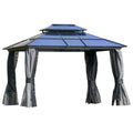 10' x 12' Hardtop Gazebo Canopy with Polycarbonate Roof, Aluminum Frame, Permanent Pavilion Outdoor Gazebo with Netting, for Patio, Garden, Backyard, Deck, Lawn, Light Gray