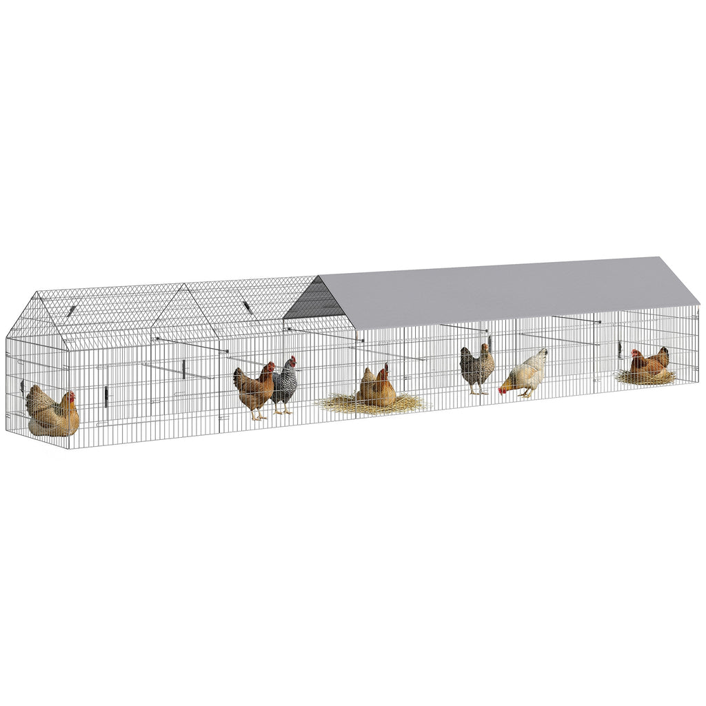 Metal Chicken Coop, Large Chicken Run with Water-Resistant & Anti-UV Cover for 7-9 Hens, Outdoor Hen House with 10 Doors