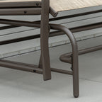 Outdoor Glider Bench with Center Table, Metal Frame Patio Loveseat with Breathable Mesh Fabric and Armrests for Backyard Garden Porch, Brown