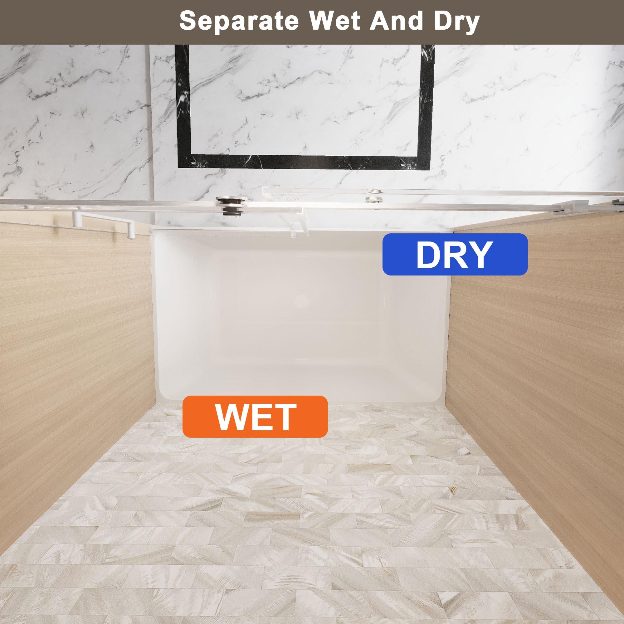 Frameless Shower Door with Anti-Shatter Safety Film and Bottom Water-Blocking Strip, Panel for Bathroom, 60" L x 0.5" W x 60" H, Brushed Nickel