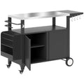 Outdoor Grill Cart Table with Stainless Steel Top, Movable Pizza Oven Table with Foldable Side Table, Wheels