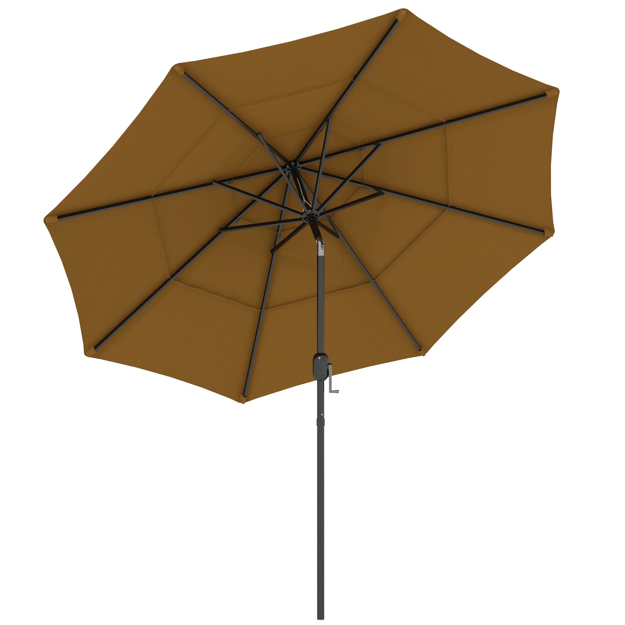 9FT 3 Tiers Outdoor Patio Umbrella with Crank, Push Button Tilt for Deck, Backyard and Lawn, Tan