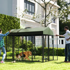 Outdoor Dog Kennel with Rotating Bowl Holders, Pet Playpen with Waterproof Cover, 8' x 4' x 6', Green
