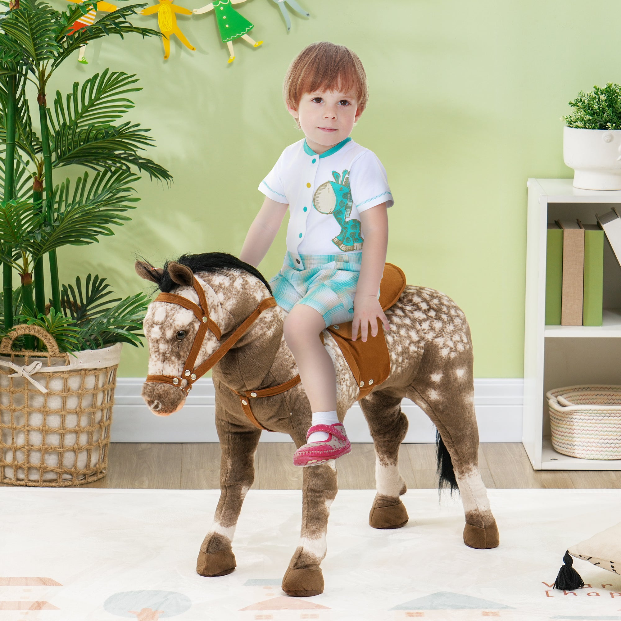 Kids Ride on Horse with Neighing Sound, Saddle for Ages 3-8