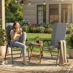 Folding Patio Chairs Set of 2, Padded High Back Lawn Camping Chairs with Armrests, 600D Oxford Fabric, Light Gray