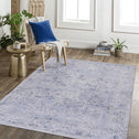 3x5 Low-Pile Kid and Pet Friendly Washable Area Rug, Non-Slip, Non-Shedding, Foldable Carpet for Bedroom, Kitchen, Dining Room, Blue+Cream