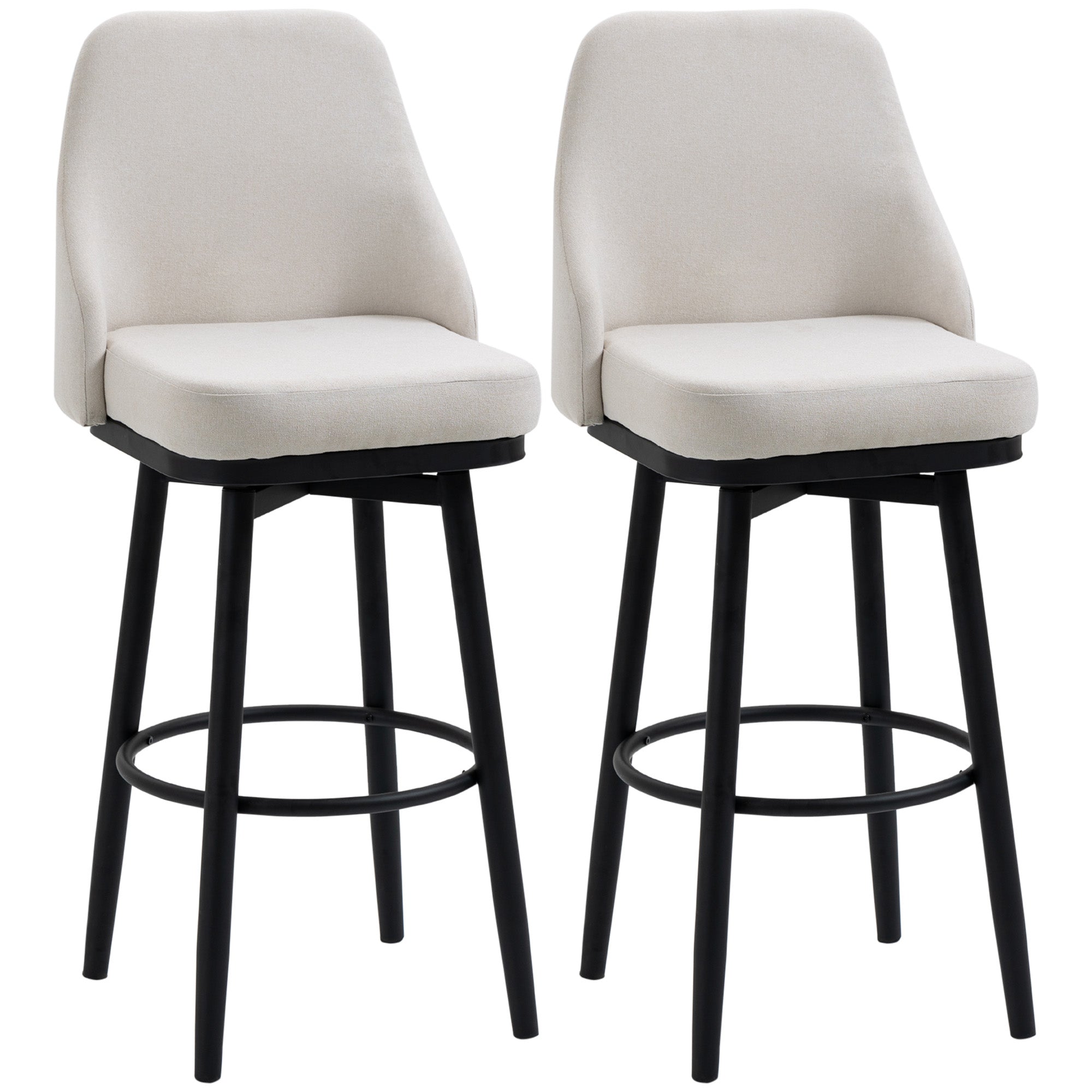 Bar Height Bar Stools Set of 2, Modern 360° Swivel Kitchen Chairs with Steel Legs and Footrest, 29.5 Inch Seat Height Upholstered Barstools for Kitchen Island, Cream White