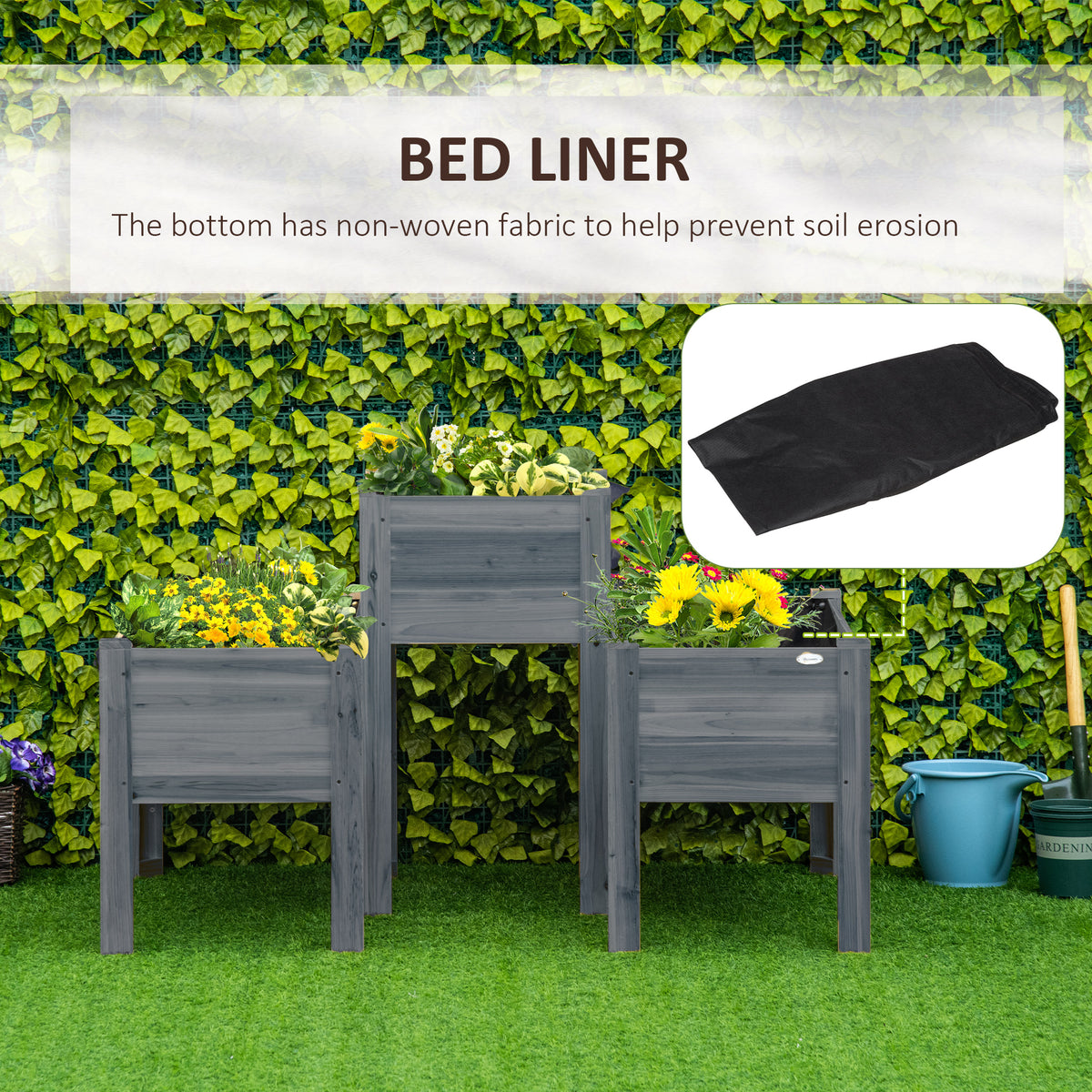 Raised Garden Bed Set of 3, Wooden Elevated Planter Box with Legs and Bed Liner, for Backyard and Patio to Grow Vegetables, Herbs, and Flowers, Gray