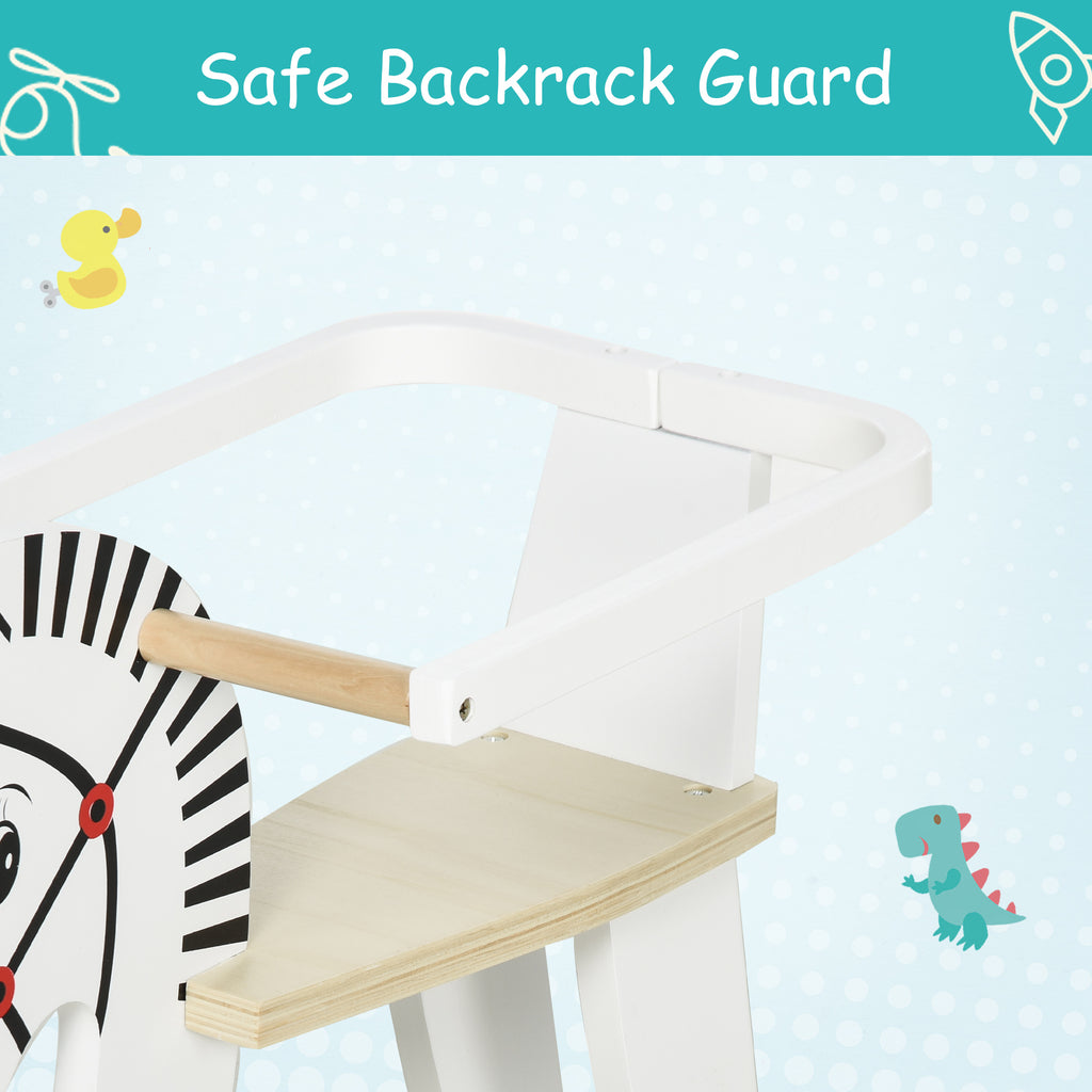 Wooden Rocking Horse Toddler Baby Ride-on Toys for Kids 1-3 Years with Classic Design & Wood Safety Bar, White