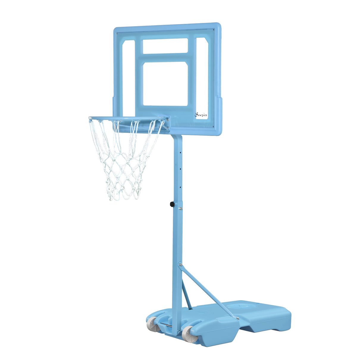 Poolside Basketball Hoop Stand, 36.5"-48.5" Height Adjustable Portable Hoop System w/ Clear Backboard & Fillable Base for Whole Family, Blue, White