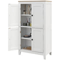 Bathroom Storage Cabinet, Modern Bathroom Floor Cabinet with 4 Doors and 2 Adjustable Shelves, White