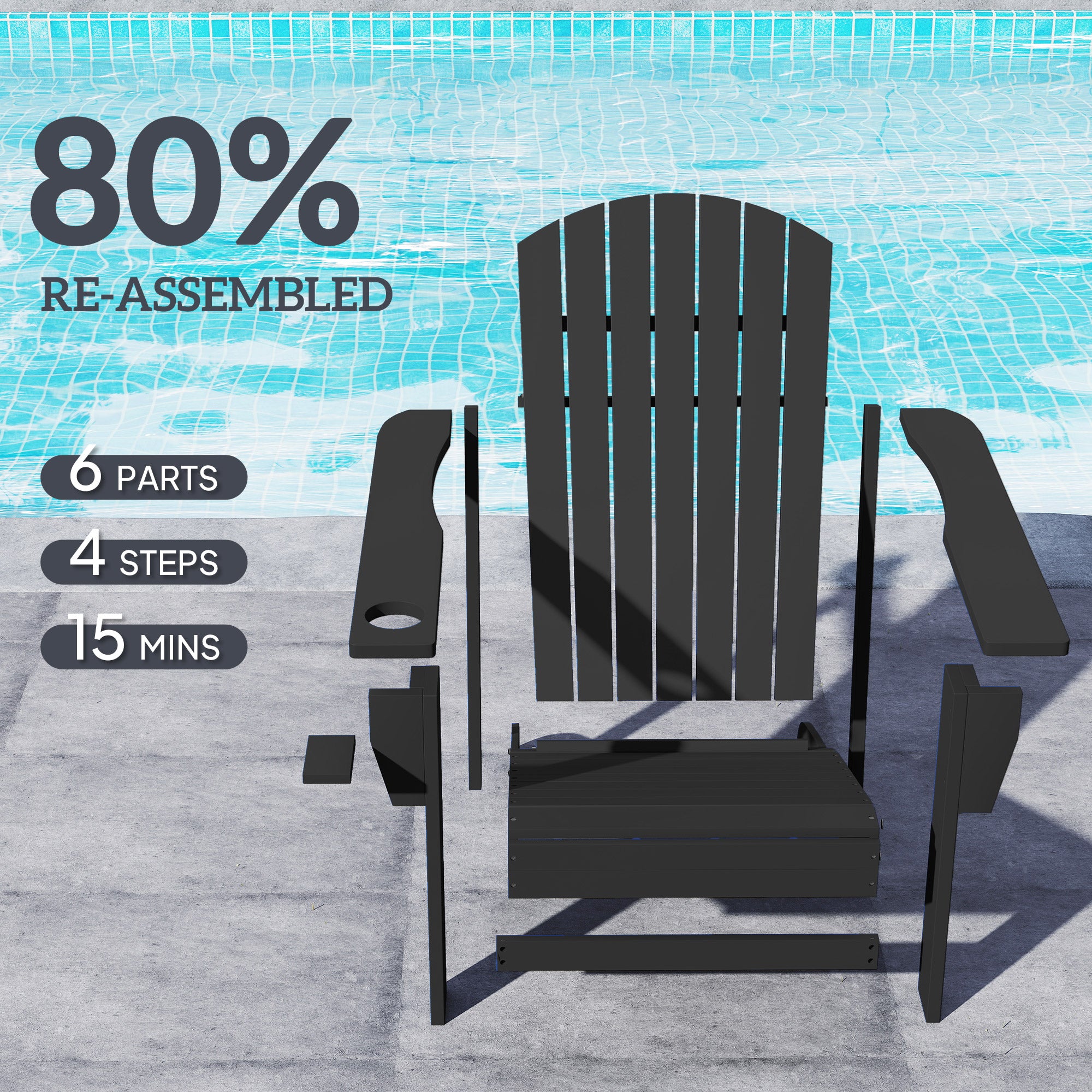 Oversized Adirondack Chair, Outdoor Fire Pit and Porch Seating, Classic Log Lounge w/ Built-in Cupholder, Black