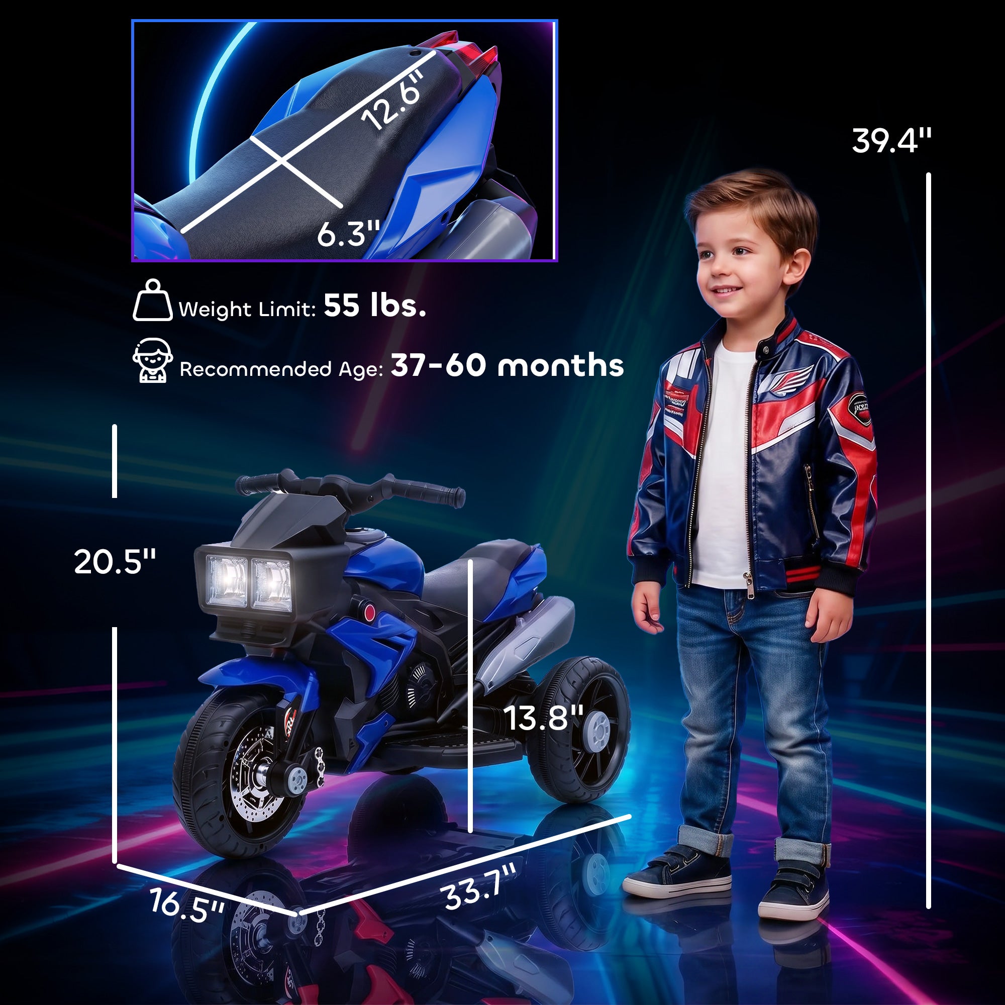 6V Kids Motorcycle, Battery-Operated Mini Electric Motorbike with Forward/Reverse Switch, Horn, Blue