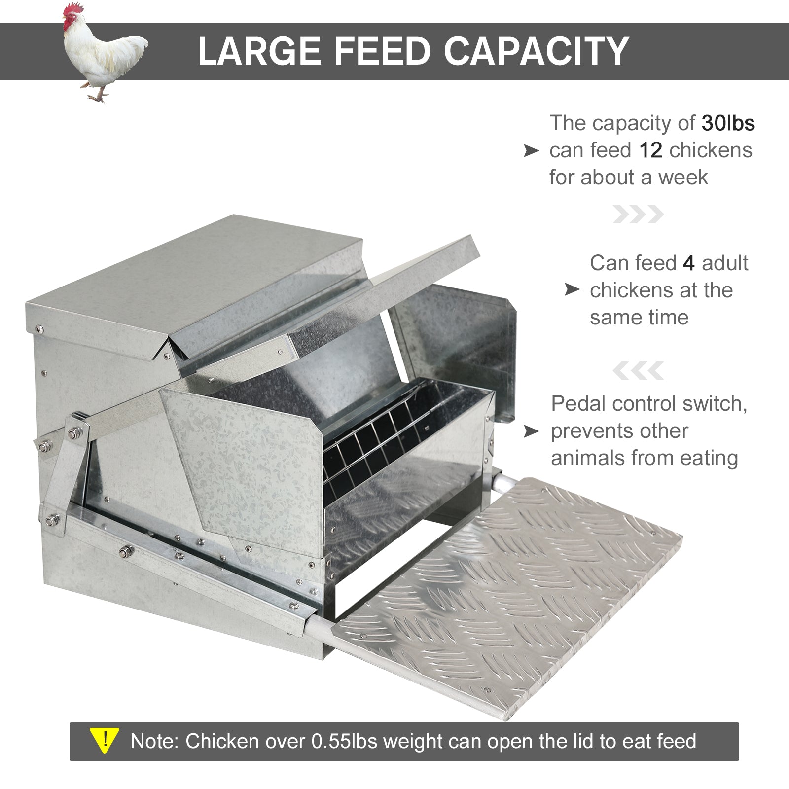 25 lbs Capacity Automatic Chicken Poultry Feeder with a Galvanized Steel and Aluminium Build, Weatherproof Design