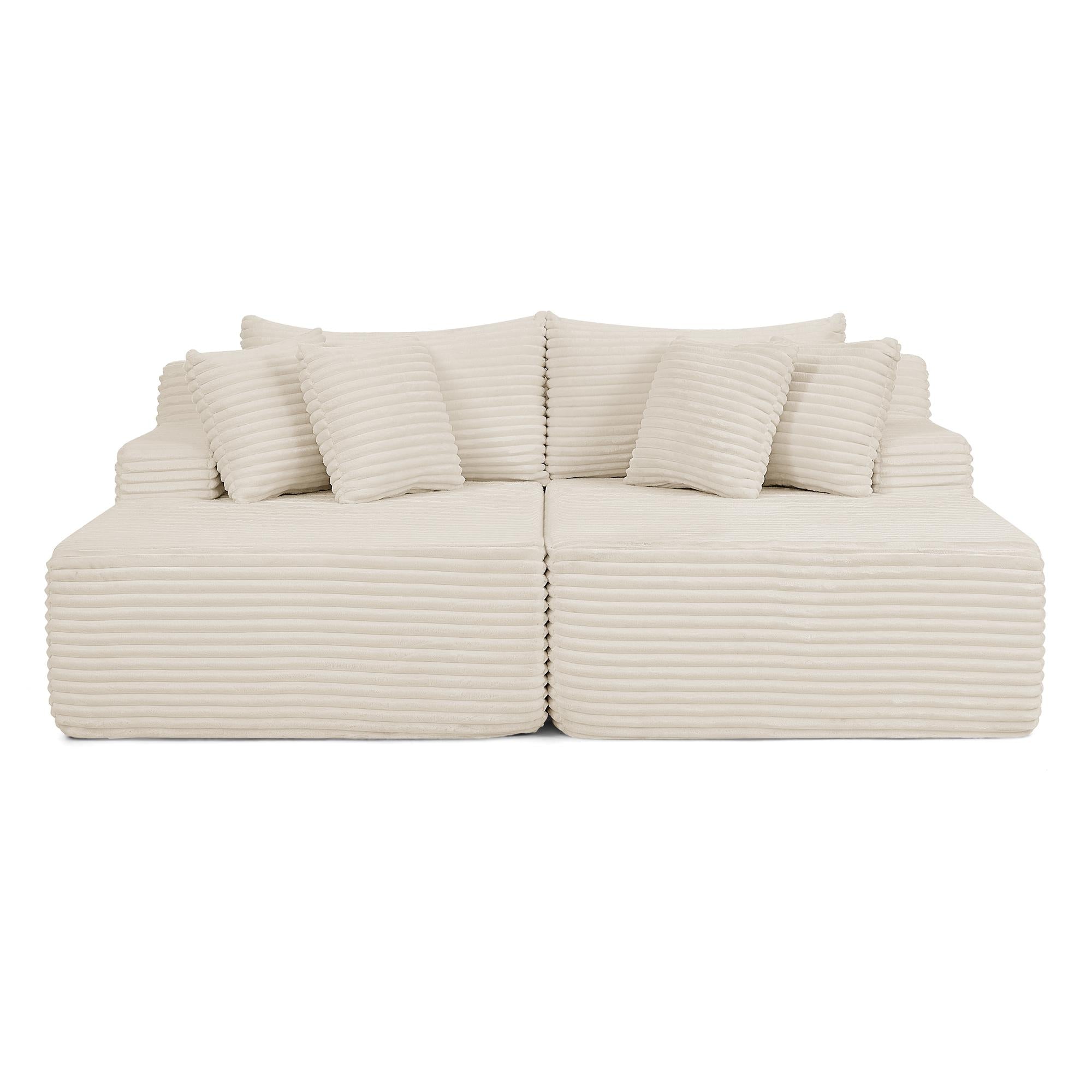2-Seater Compressed Foam Lounge Sofa with Velvet Fabric and No Wood Frame, Loveseat Ideal for Bedroom, 83" L x 63" W x 25" H, Beige