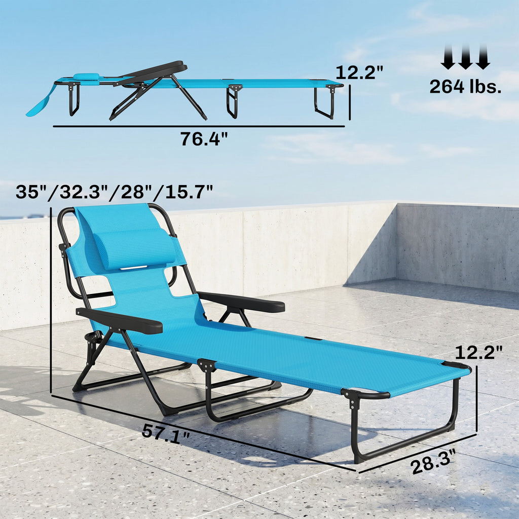 Folding Lounge Chair w/ Reclining Back, Light Blue