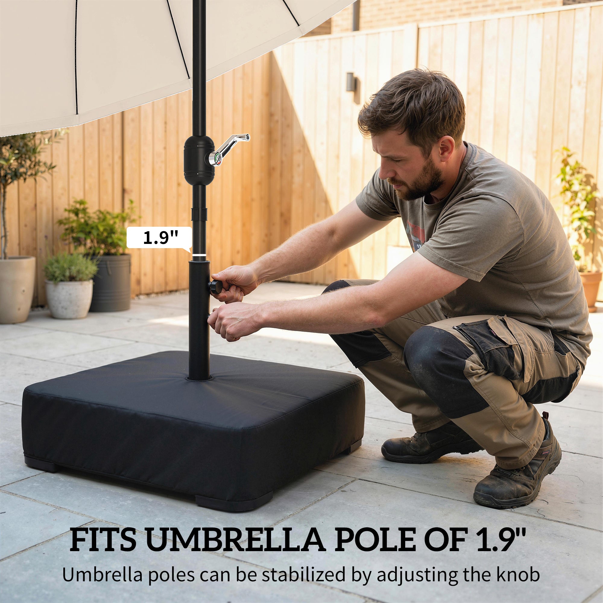Garden Parasol Base 176 lbs Sand Filled Heavy Duty Stand for Cantilever Umbrellas and 1.9" Poles Black